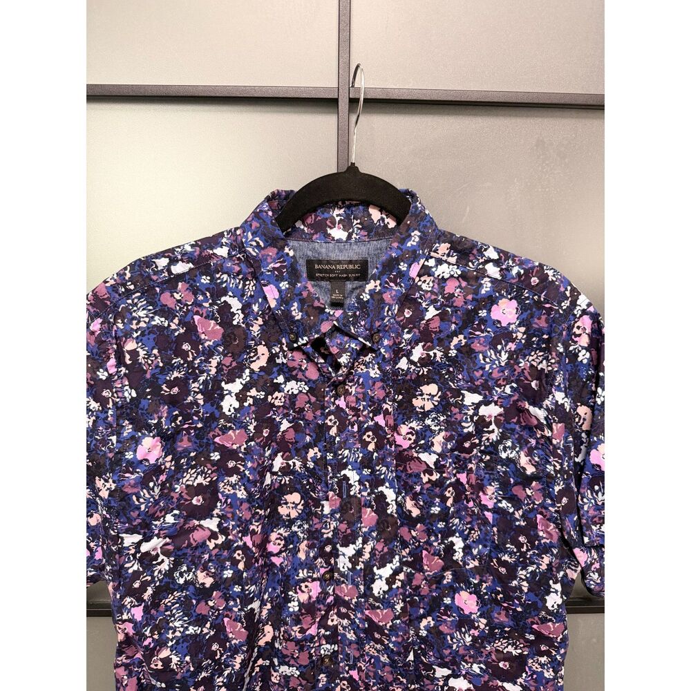 Banana Republic Floral Button Down Shirt Men Purple Blue Cotton Size Large - Picture 3 of 10